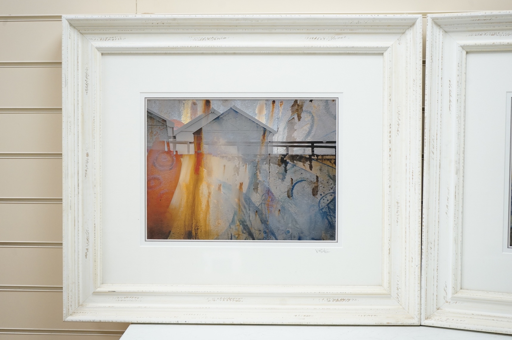 Valda Bailey (contemporary), pair of abstracts, Houses and beach huts, each signed in pencil, photographic prints, 29 x 39cm